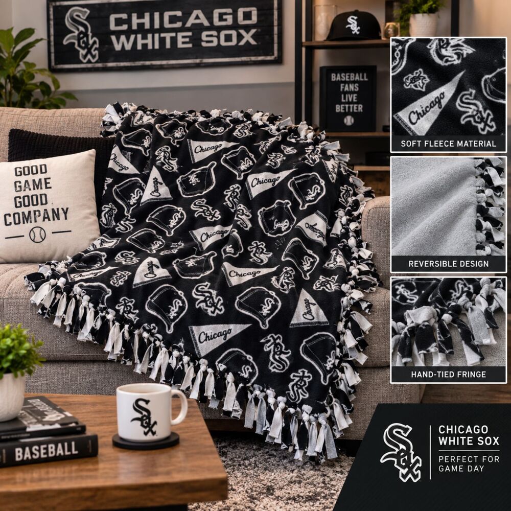 Chicago White Sox 60x50 Reversible Fleece Tie Throw Blanket Handmade MLB